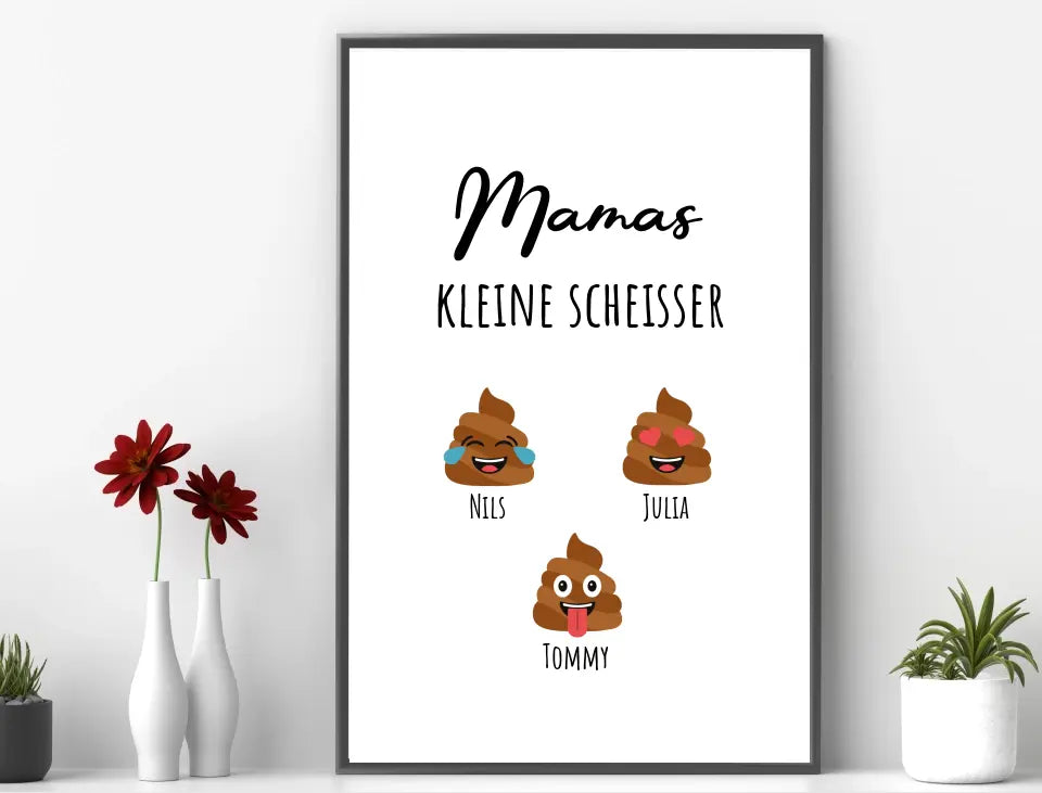 Personalisiertes Bild im Rahmen Mamas drei kleine Scheisser mit Namen