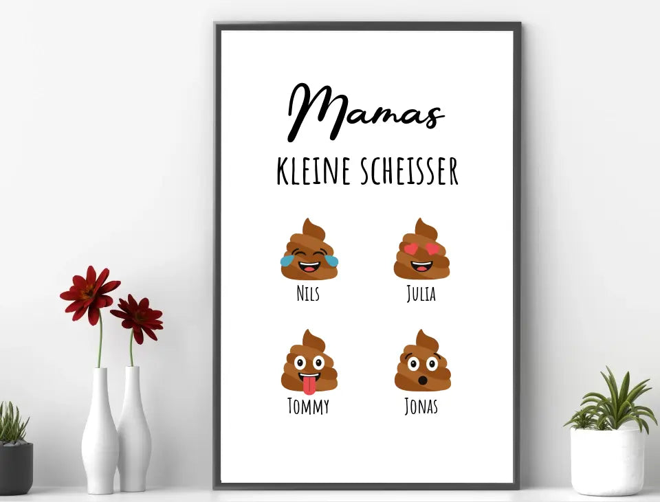 Personalisiertes Bild im Rahmen Mamas vier kleine Scheisser mit Namen