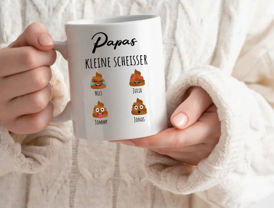 Personalisierte Tasse Basic Papas vier kleine Scheisser mit Namen