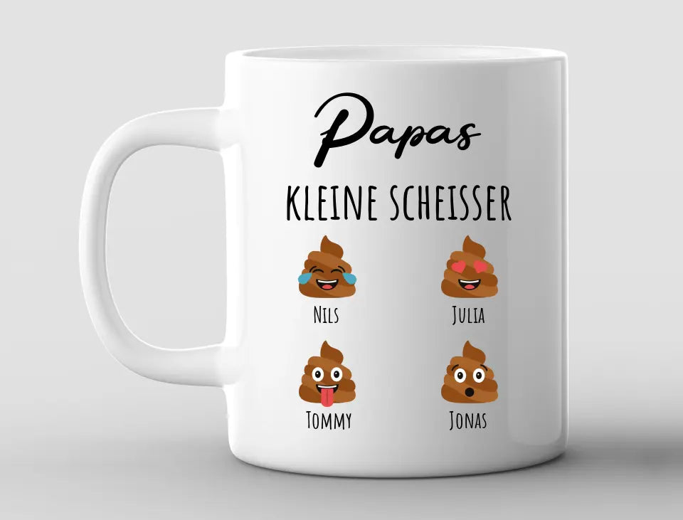 Personalisierte Tasse Basic Papas vier kleine Scheisser mit Namen