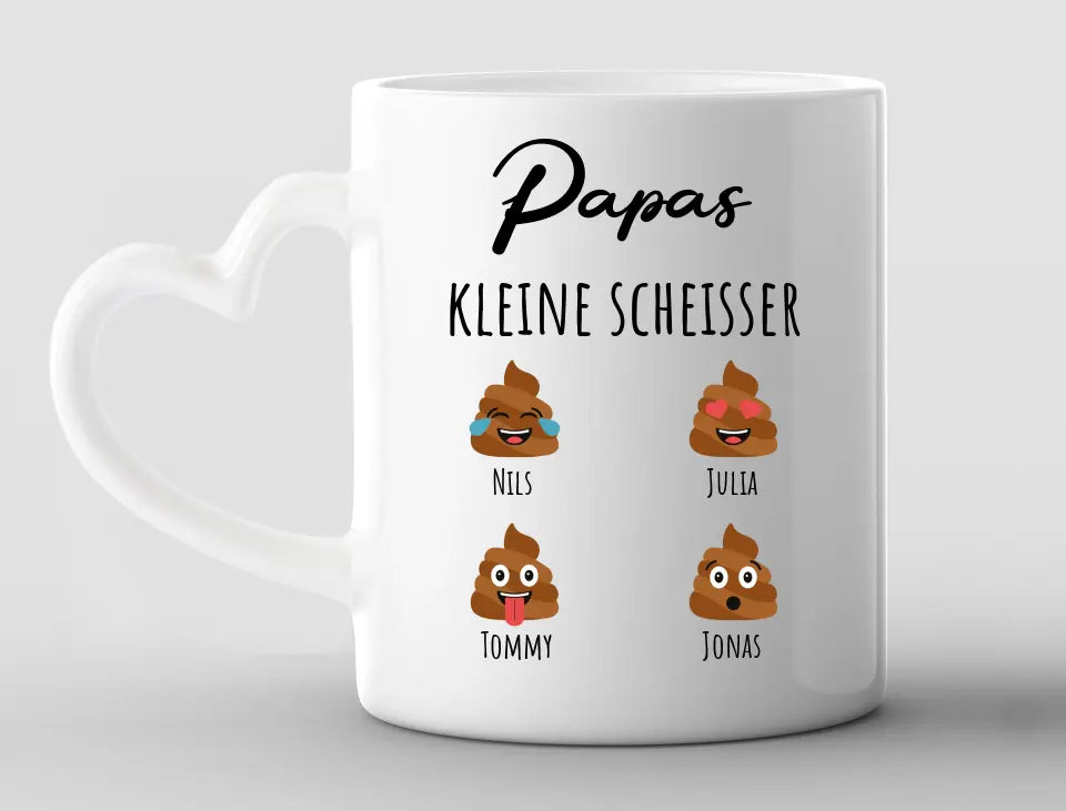 Personalisierte Tasse Herzhenkel Papas vier kleine Scheisser mit Namen