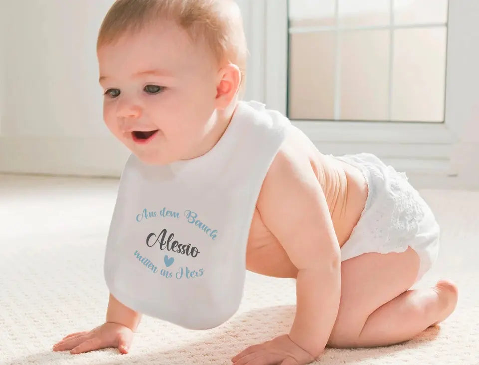 Personalisiertes Baby-Lätzchen | Aus dem Bauch direkt ins Herz für Jungs