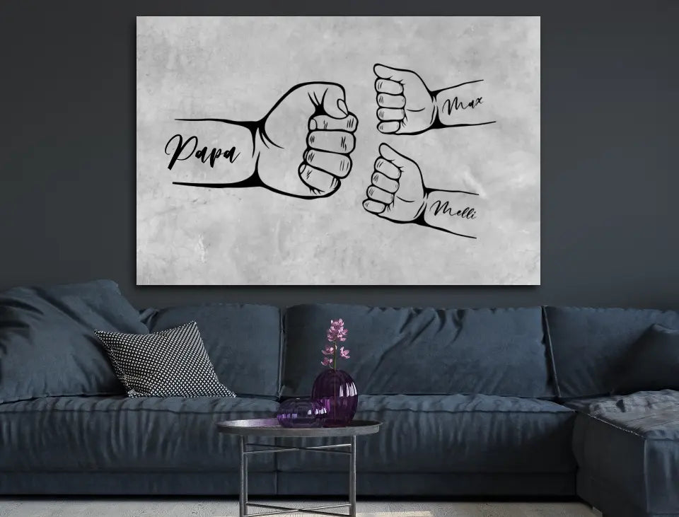 Personalisierte Leinwand Fauststoß Papa und Kinder mit Namen