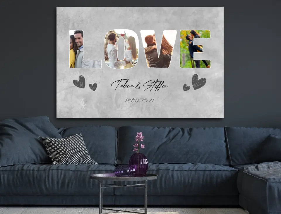 Personalisierte Leinwand Love mit Bildern und Namen