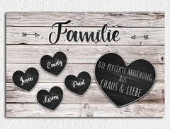 Personalisierte  Geschenke Leinwand Familie Herzen aus Holz mit Namen