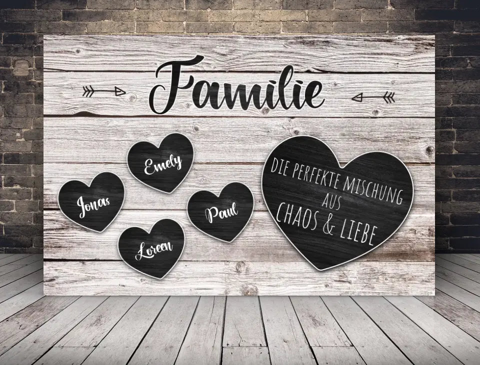 Personalisierte  Geschenke Leinwand Familie Herzen aus Holz mit Namen