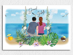 Personalisierte Leinwand Mann & Frau Paar Clipart Beach Vibes mit Namen