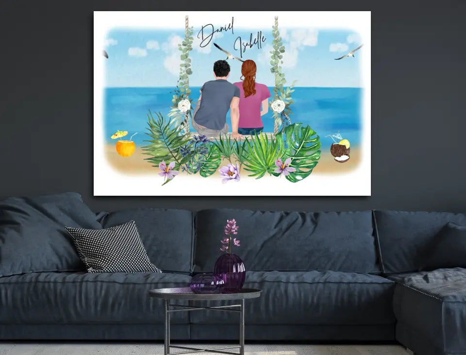 Personalisierte Leinwand Mann & Frau Paar Clipart Beach Vibes mit Namen