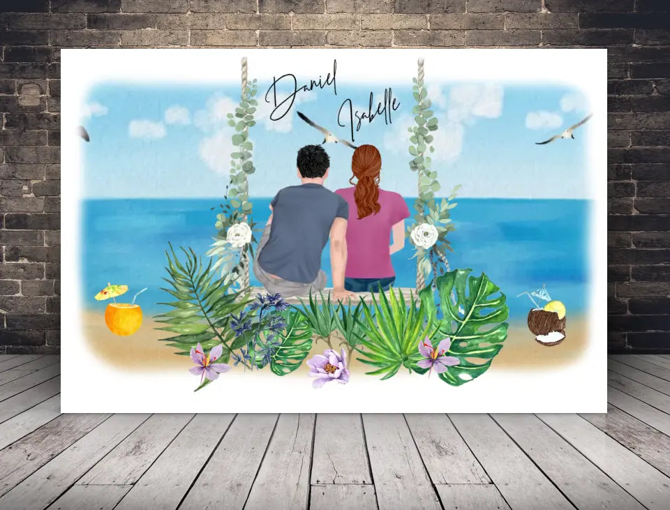 Personalisierte Leinwand Mann & Frau Paar Clipart Beach Vibes mit Namen