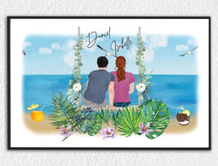 Personalisiertes Bild im Rahmen Mann & Frau Paar Clipart Beach Vibes mit Namen