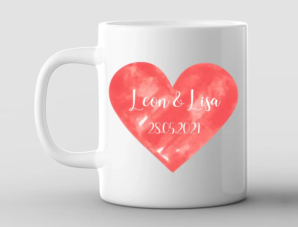 Personalisierte Tasse Herz mit Name & Datum