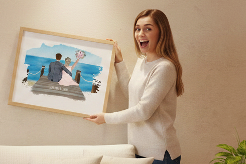 Personalisiertes Hochzeitsposter am Meer – Romantisches Paar Bild mit Namen – Geschenk zur Hochzeit & Hochzeitstag