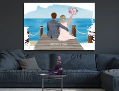 Personalisiertes Hochzeitsposter am Meer – Romantisches Paar Bild mit Namen – Geschenk zur Hochzeit & Hochzeitstag