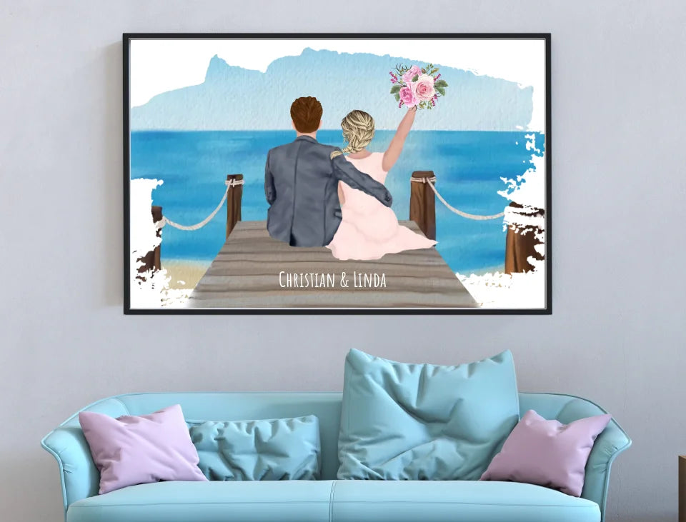 Personalisiertes Bild im Rahmen Wedding Beach Vibes Clipart mit Namen