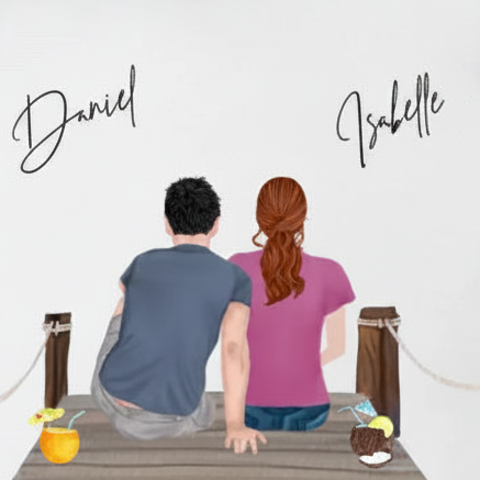 Personalisiertes Kissen Mann & Frau Paar Clipart Steg mit Namen