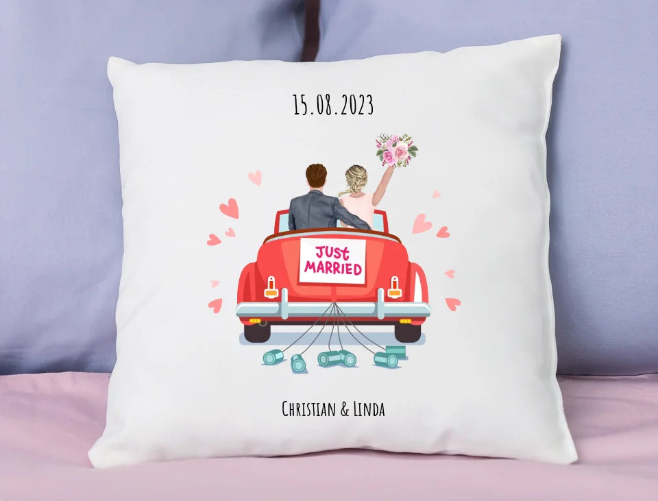 Personalisiertes Kissen Wedding Car Clipart mit Namen und Datum