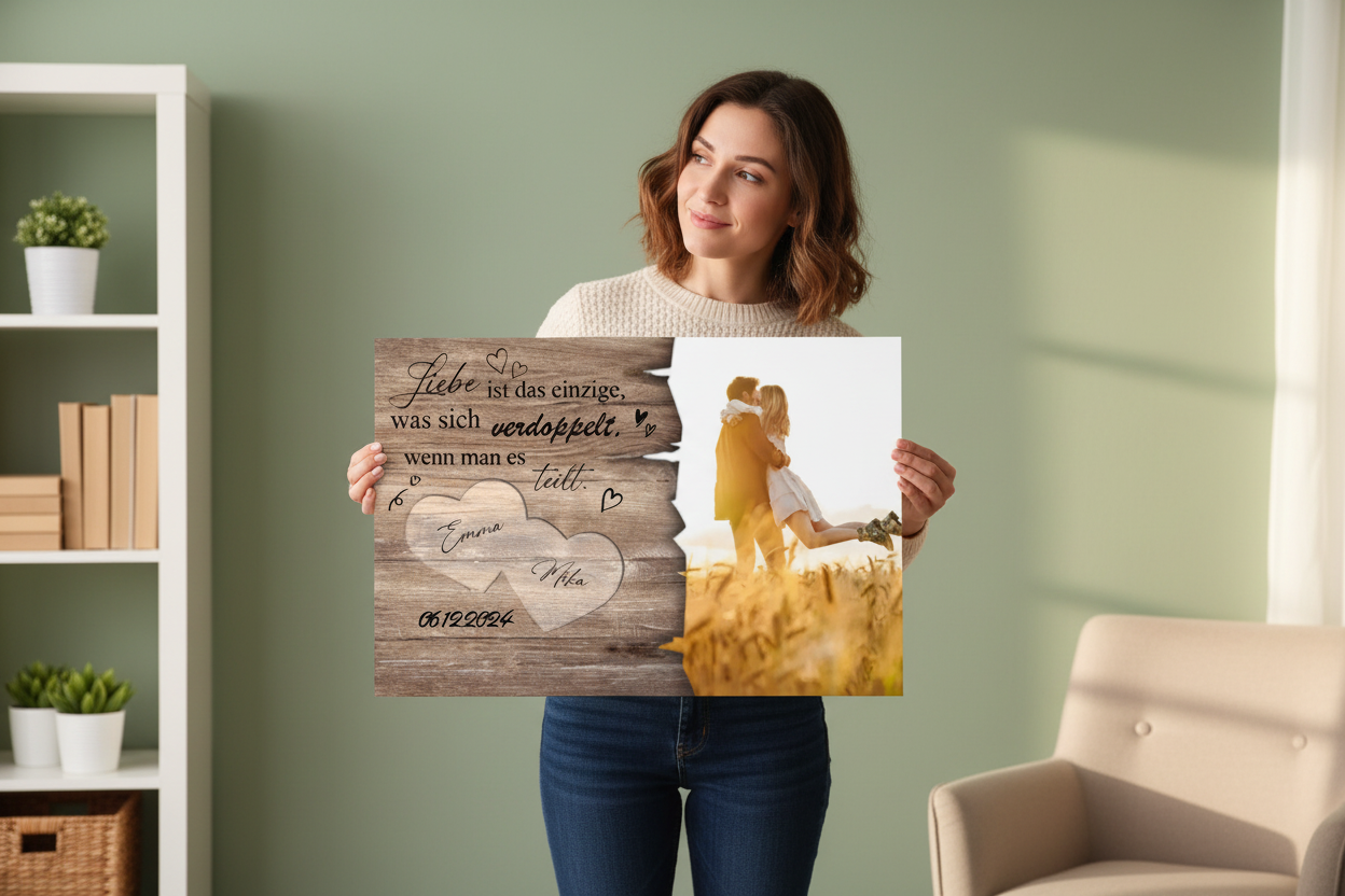 Personalisierte Leinwand Liebe ist das einzige mit Namen und Wunschbild