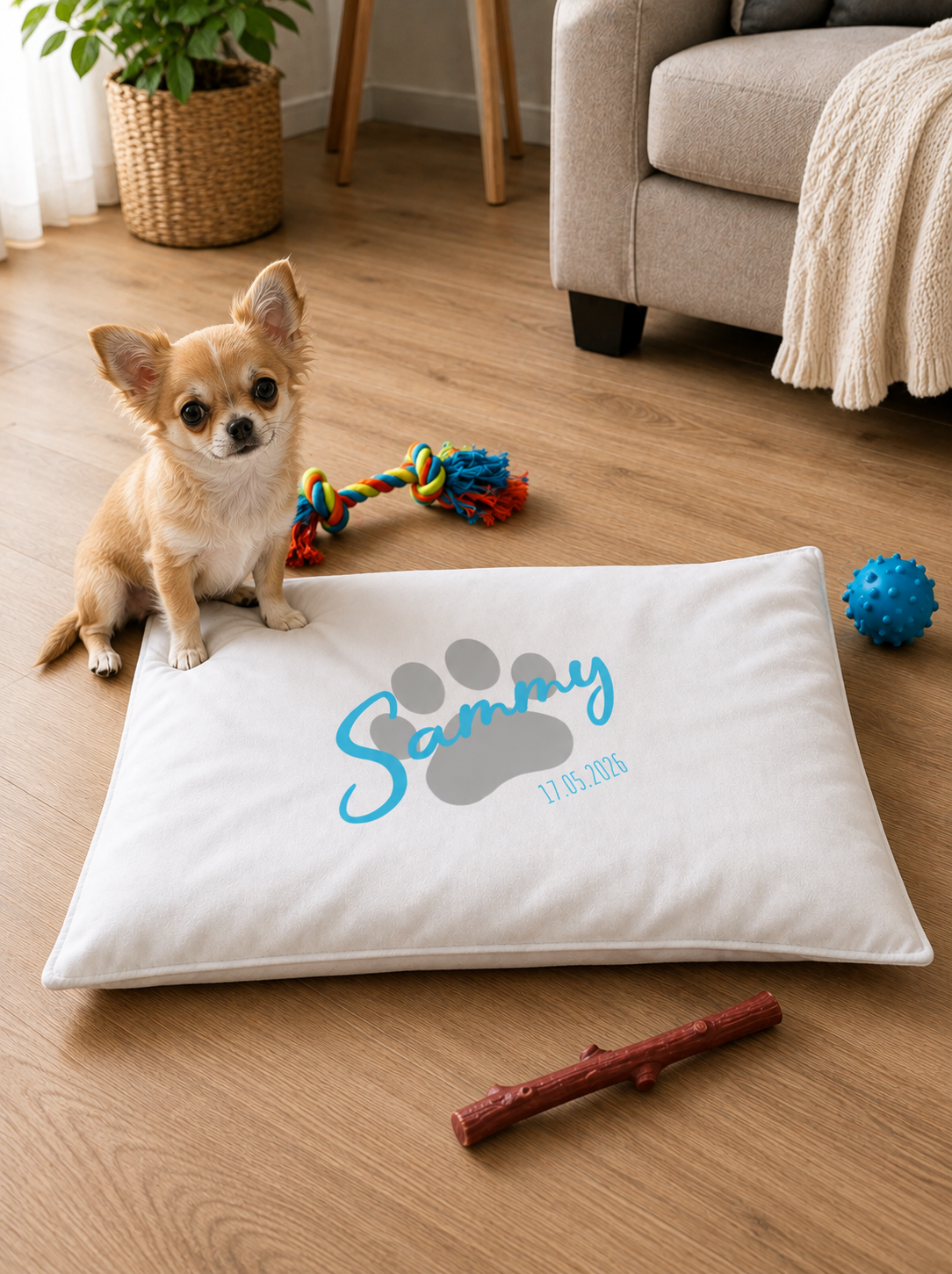 Personalisiertes Hundekissen | Name und Geburtsdatum Personalisiertes Hundekissen mit Namen & Geburtsdatum – Hundebett nach Wunsch