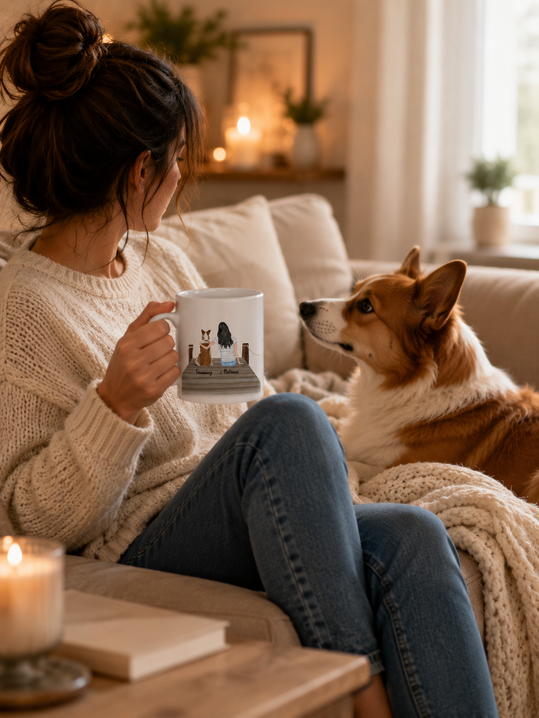 Personalisierte Hundetasse mit Namen | Mädchen & Hund Clipart | Geschenk beste Freundin