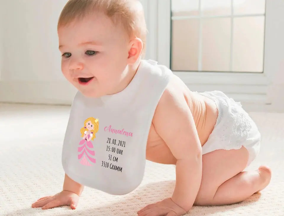 Personalisiertes Baby-Lätzchen | Prinzessin blonde Haare Geburtsdaten